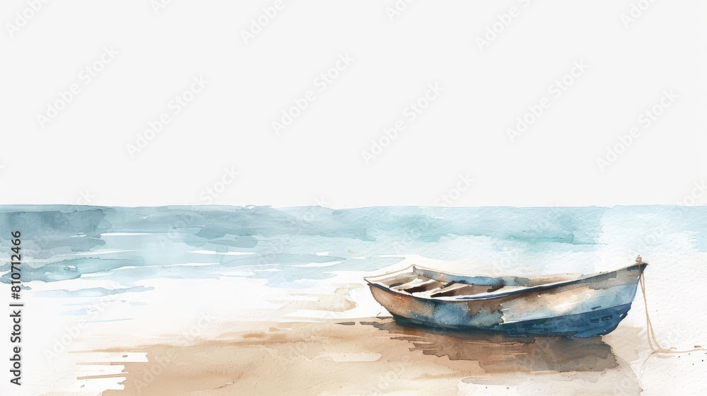 A beautiful watercolor of a serene beach scene, evoking peaceful solitude, isolated minimal with white background A beautiful watercolor of a serene beach scene, evoking peaceful solitude, isolated minimal with white background