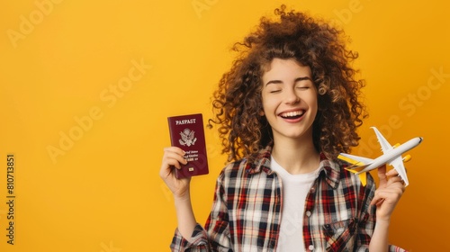 A Woman with Passport and Plane photo