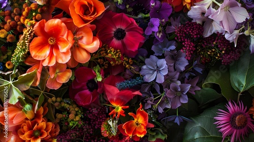 Vibrant Display of Various Flowers Including Orange Blooms  Red Flowers  and Purple Blossoms