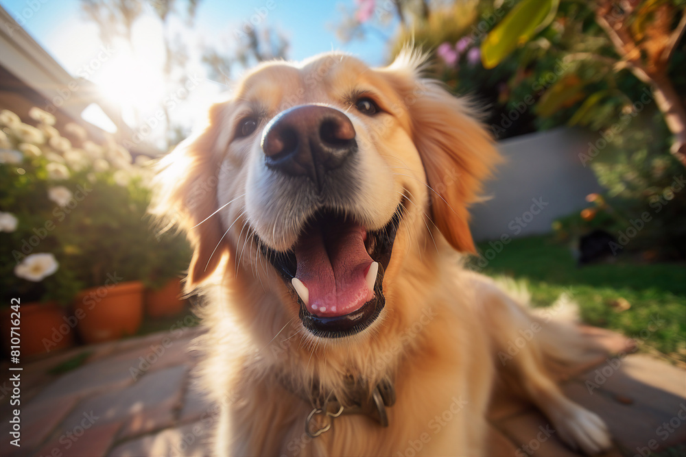 AI generated image of a happy funny dog on a summer picnic
