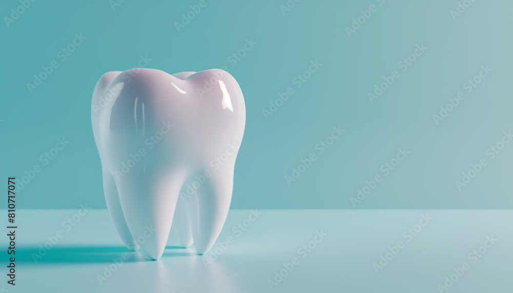 A pristine tooth stands isolated against a soft blue background A pristine tooth stands isolated against a soft blue background