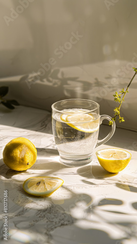 Refreshing Lemon Water in Sunlit Setting