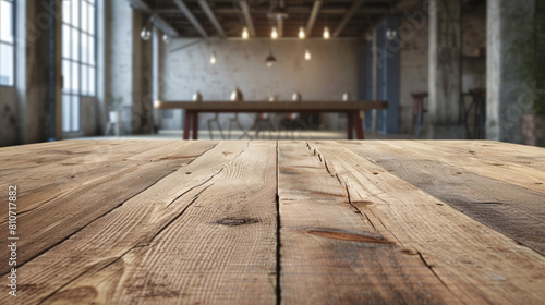 Rustic Wooden Table in Modern Meeting Room