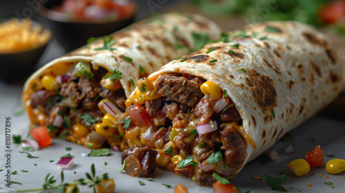 Appetizing Beef and Vegetable Wrap with Corn and Tomatoes