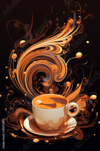 Abstract Coffee Swirl Art with Vivid Orange Tones