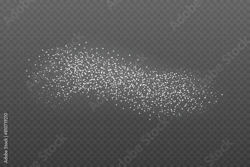 Realistic Powder sugar or salt texture, particles. Vector illustration isolated on dark grey background