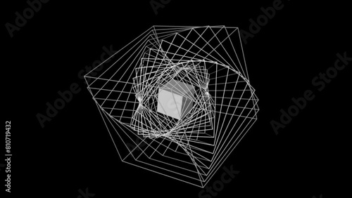 Stepwise rotation of wireframe cubes on black background. Seamless loop photo