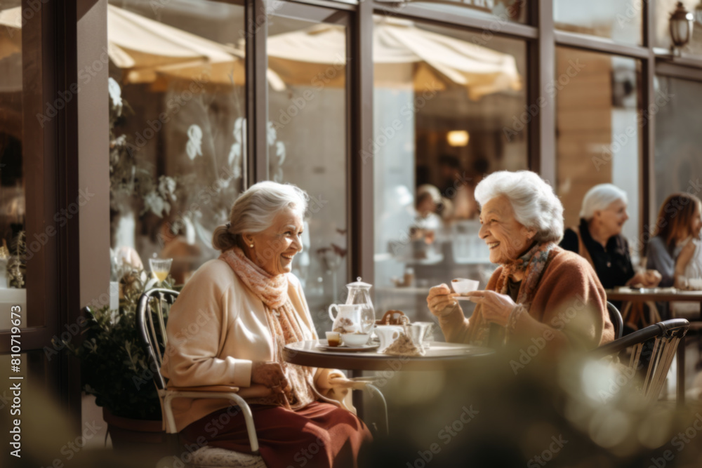 Joyful Senior Friends at a Cafe Joyful Senior Friends at a Cafe