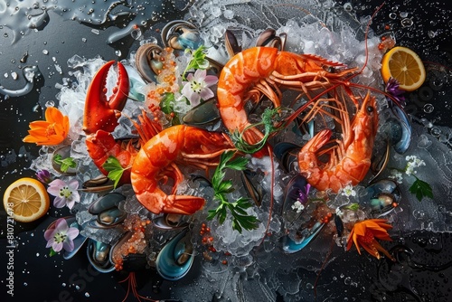 Experience the intensity of an explosion of seafood flavors on a black canvas, with vibrant presentations that highlight a futuristic color palette in an unexpected twist