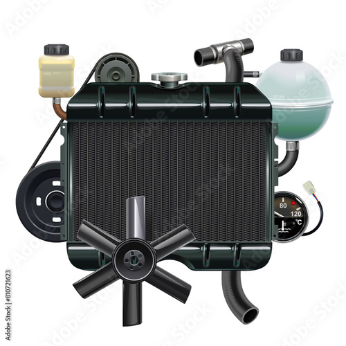 Vector Black Car Cooling Radiator with Spare Parts