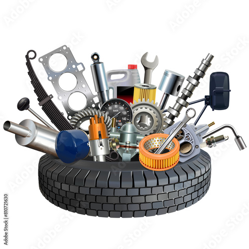 Vector Truck Spare Parts Concept with Truck Tire