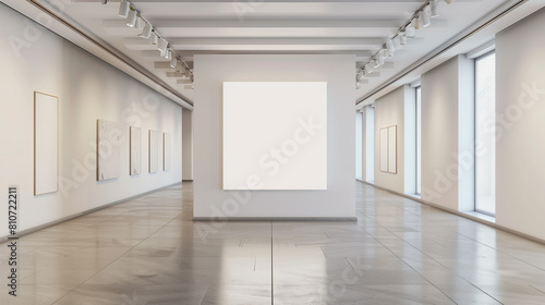 there is a large empty room with a lot of paintings on the walls