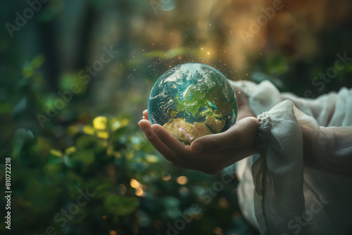 someone holding a small green earth in their hands