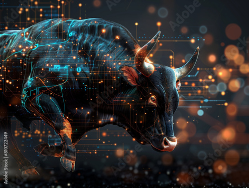 there is a digital image of a bull with glowing spots