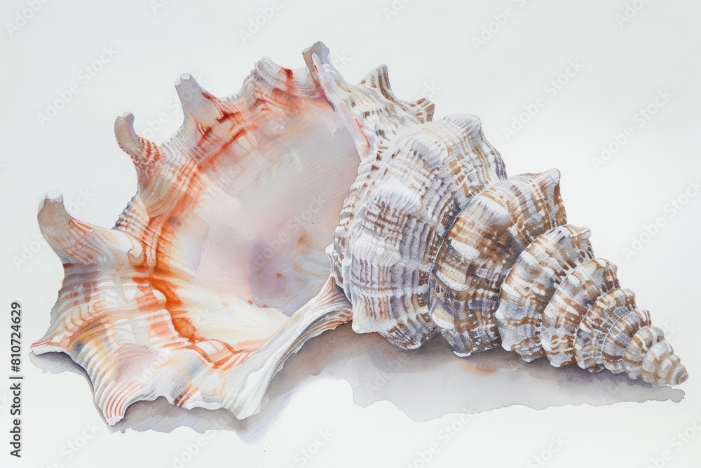 A small watercolor of a delicate seashell, intricate and unique, isolated minimal with white background A small watercolor of a delicate seashell, intricate and unique, isolated minimal with white background