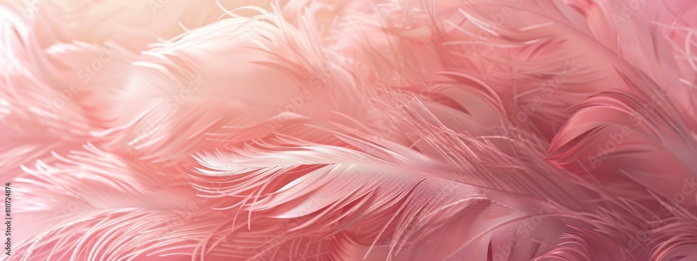 3D wallpaper, pink feathers background in the style of romanticized nature, pastel color palette.