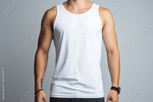front view of a man wearing a white tank top for mockup