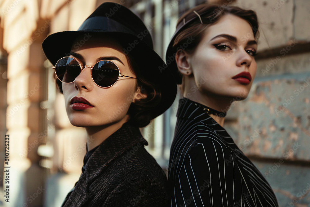 Retro picture photography composition of young pretty woman created with generative Ai Retro picture photography composition of young pretty woman created with generative Ai