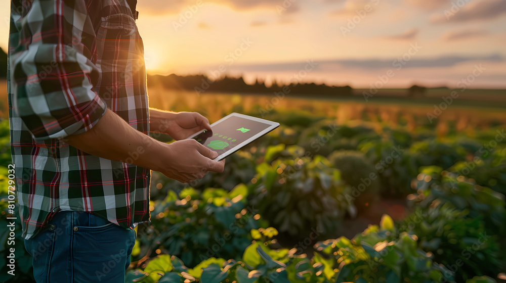 Crop farmer using AI technology on smart pad to improve farming ...