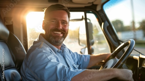 Smiling Trucker Enjoying the Ride © HelenP