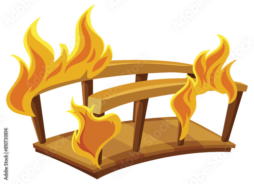 Vector illustration of a wooden bridge on fire