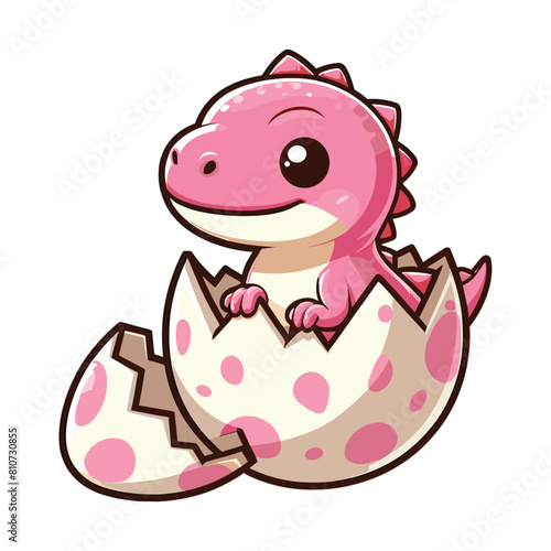 vector Cartoon baby pink spinosaurus hatching from egg