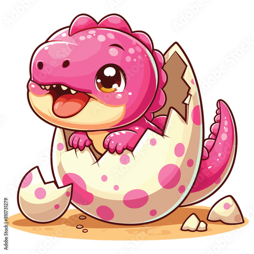 vector Cartoon baby pink spinosaurus hatching from egg