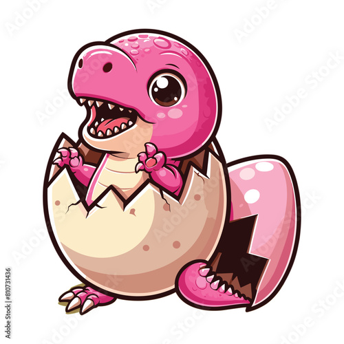 vector Cartoon baby pink spinosaurus hatching from egg
