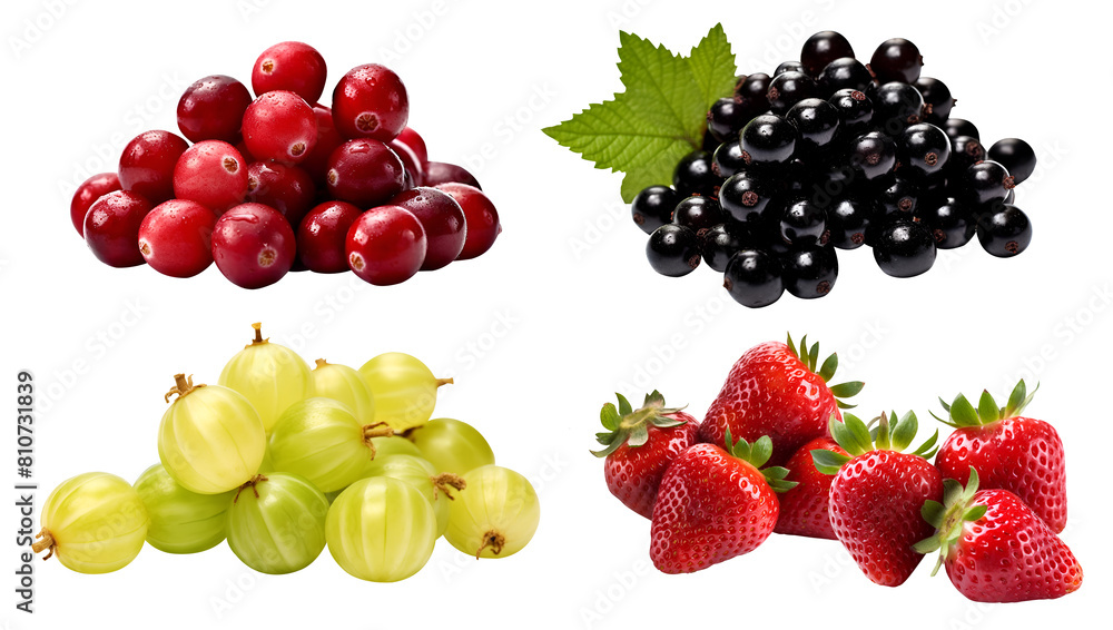 Collection of berry berries family fruits in pile group cluster, blackcurrant, cranberry, gooseberry, strawberry on transparent background cutout, PNG file. Mockup template for artwork design Collection of berry berries family fruits in pile group cluster, blackcurrant, cranberry, gooseberry, strawberry on transparent background cutout, PNG file. Mockup template for artwork design