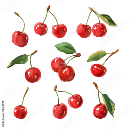 Hand drawn illustration of cherry isolated on transparent background cutout png