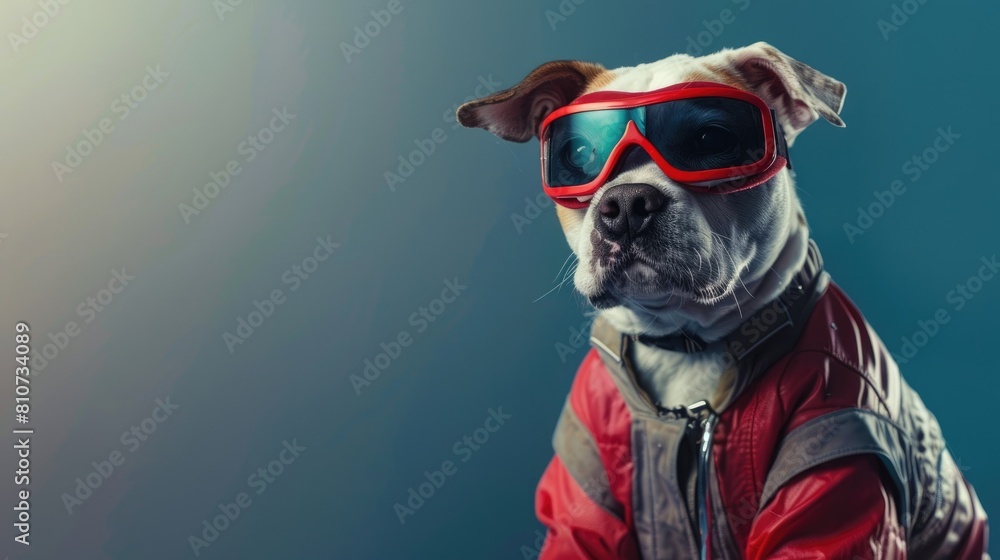 A dog in motor racer suit, Biker dog, Driver dog A dog in motor racer suit, Biker dog, Driver dog