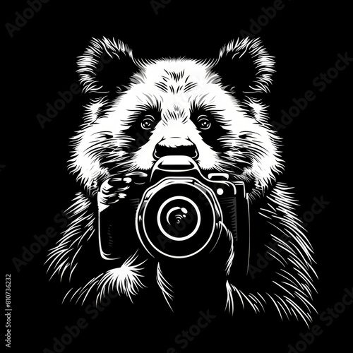 AI generated illustration of a bear using vintage camera
