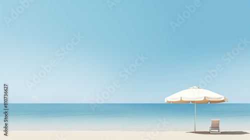 Serene landscape, beach umbrella on the shore of a calm sea on a quiet summer day. © photolas