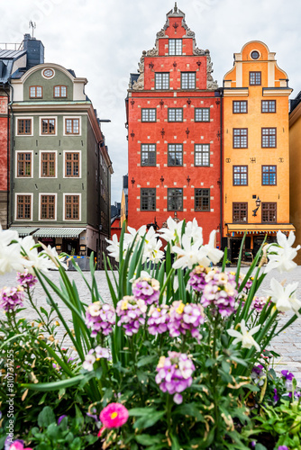 Stockholm. Stortorget (the Grand Square) is a public square in Gamla Stan, the old town in central Stockholm, Sweden. View with old houses. © Ivan