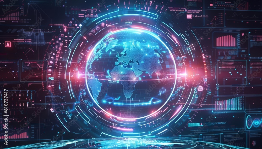 HUD of a global logistics network in futuristic styles, ideal for use as an engaging colorful banner HUD of a global logistics network in futuristic styles, ideal for use as an engaging colorful banner