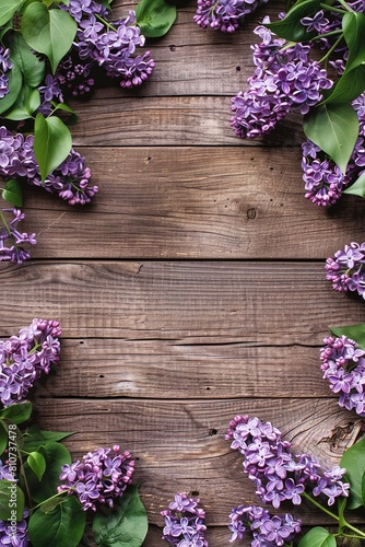 Beautiful lilac on a wooden background. place for text