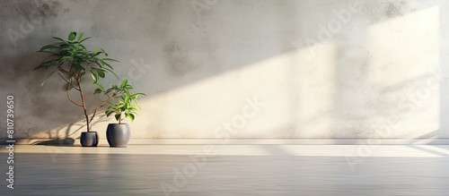 Copy space image of a warm and inviting atmosphere with sunlight showcasing a landscape picture of a grey cement floor and its shadow