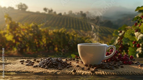 A Steaming Cup Among Coffee Plantation