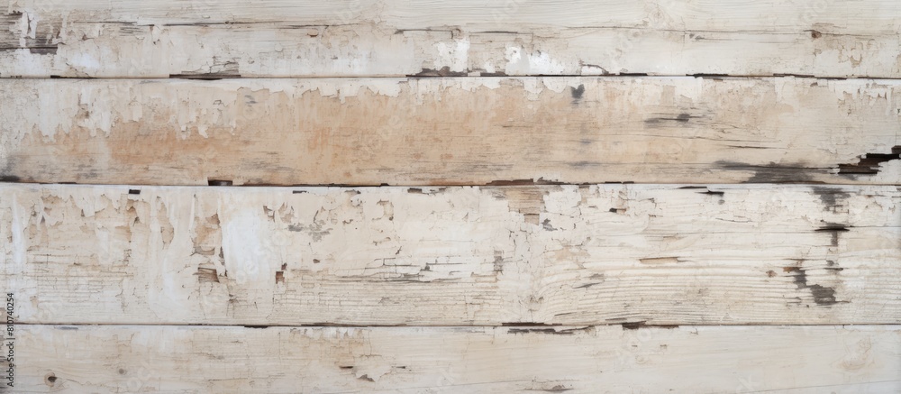 The severely weathered and peeling beige painted wooden wall offers a striking copy space image The severely weathered and peeling beige painted wooden wall offers a striking copy space image