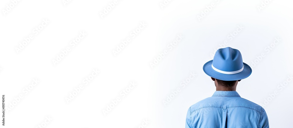 A young man wearing a blue hat stands alone on a white background There is empty space around him for any additional content in the image A young man wearing a blue hat stands alone on a white background There is empty space around him for any additional content in the image