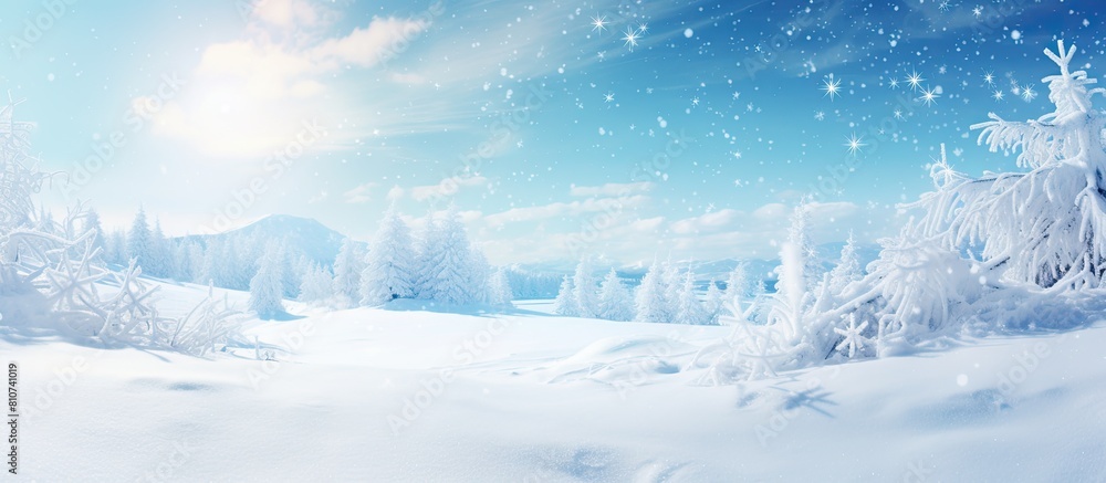 Snowy winter background with sparkling snow in a sunny snowfall Represents the Christmas concept Ideal for a greeting card s copy space image 176 characters