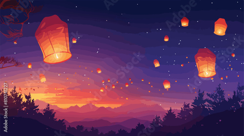 Flyer or poster template with Kongming lanterns flying photo