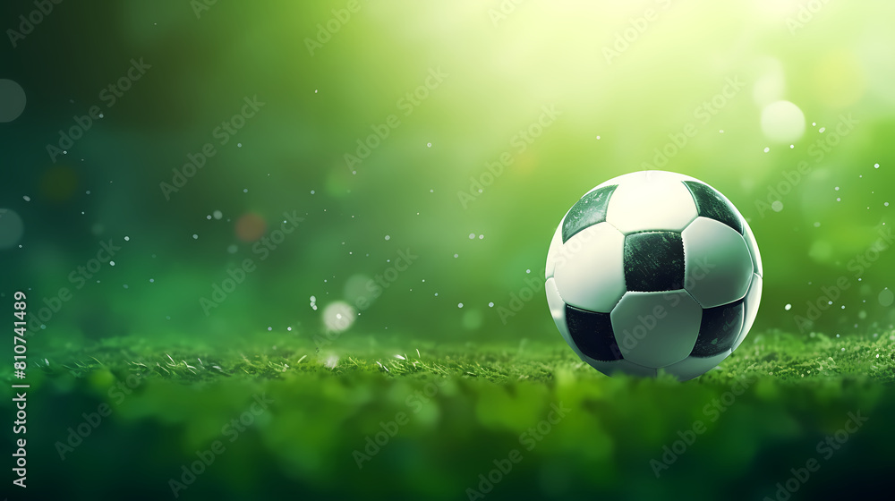 Fototapeta premium Soccer ball on green background