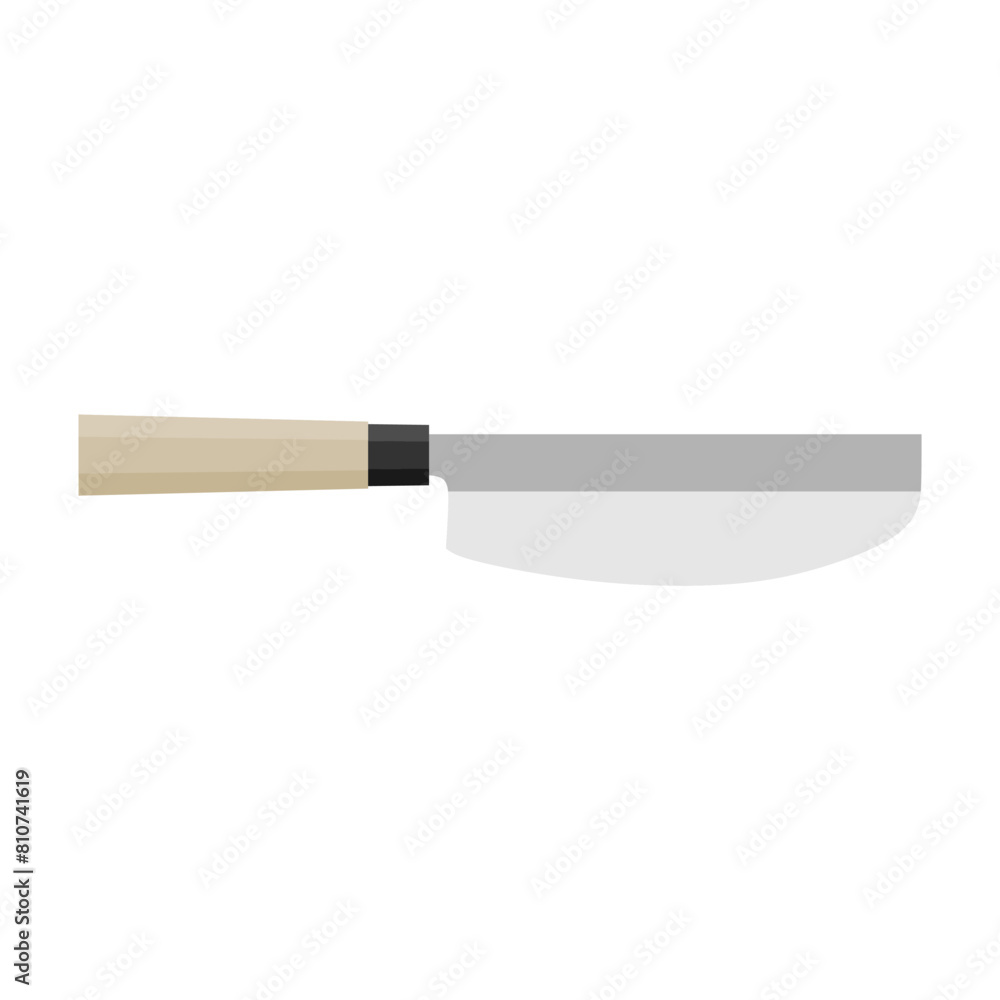 Sushikiri or sushi knife. Japanese kitchen knife flat design vector illustration isolated on white background. A traditional Japanese kitchen knife with a steel blade and wooden handle. Sushikiri or sushi knife. Japanese kitchen knife flat design vector illustration isolated on white background. A traditional Japanese kitchen knife with a steel blade and wooden handle.