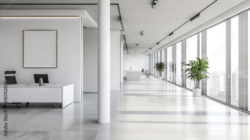 Modern white open space office interior with a versatile mock-up wall ...