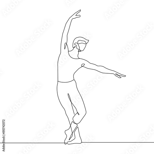 Man Dancer Silhouette Continuous One Line Drawing. Male Ballet Abstract Minimal Outline Illustration. Dancing Concept Continuous One Line Drawing. Vector EPS 10.