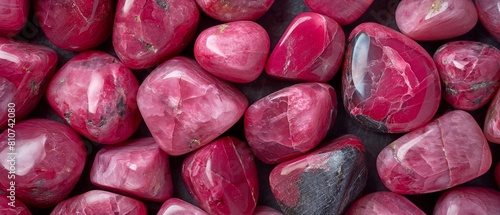 macro tumbling gemstones of pink thulite or zoisite photo