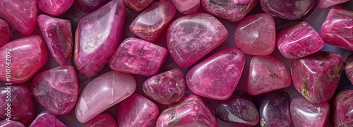 macro tumbling gemstones of pink thulite or zoisite photo