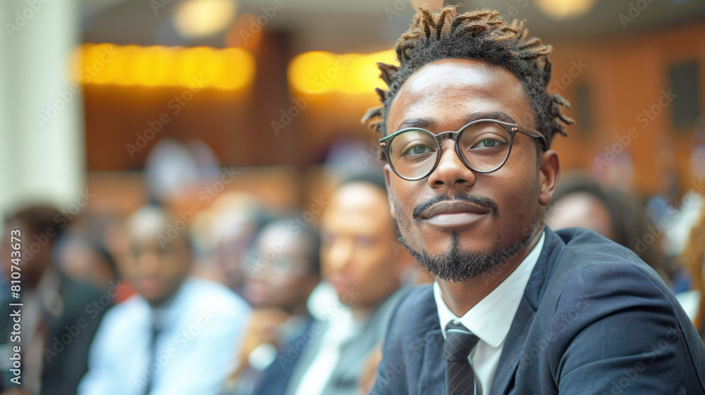 Fototapeta premium Portrait of a young african american businessman with eyeglasses. Business concept