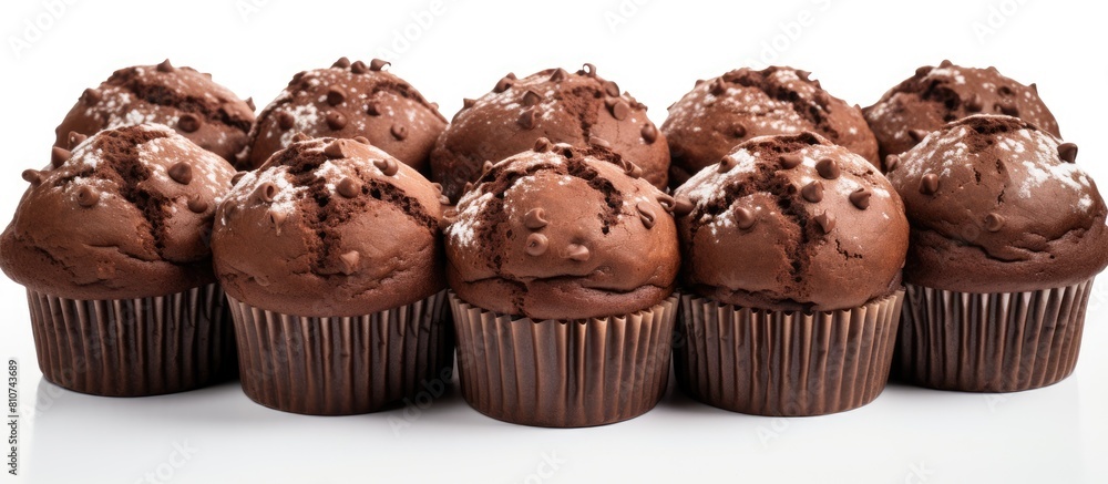 A copy space image of homemade fresh chocolate muffins on a white background ideal for adding text A delicious and organic treat for those focused on healthy eating and lifestyle A copy space image of homemade fresh chocolate muffins on a white background ideal for adding text A delicious and organic treat for those focused on healthy eating and lifestyle